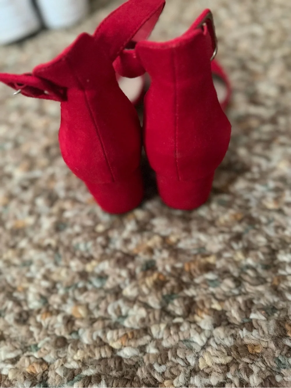 Dream Pairs Red Suede Pointed Block Heel Ankle-Strap Pumps